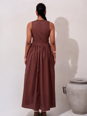 SMOCKED BODICE SLEEVELESS MAXI DRESS