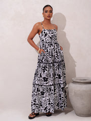 LADDER LACE DETAILED PRINTED MAXI DRESS