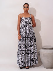 LADDER LACE DETAILED PRINTED MAXI DRESS