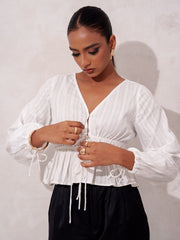 FRONT TIE UP LONG SLEEVE TOP