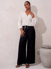 FRONT TIE UP LONG SLEEVE TOP