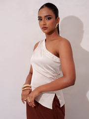 ONE SHOULDER ASYMMETRICAL SATIN TOP