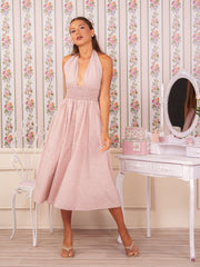 SMOCKING DETAILED HALTER NECK MIDI DRESS