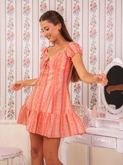 FRONT TIE UP LACE DETAILED MINI DRESS