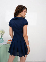 PINTUCK DETAIL BOX PLEATED BUTTON DOWN MINI DRESS
