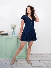 PINTUCK DETAIL BOX PLEATED BUTTON DOWN MINI DRESS
