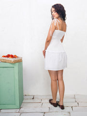 LACE DETAILED SMOCKED MINI DRESS