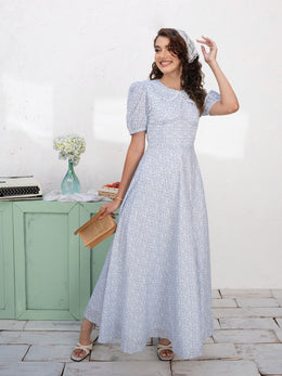 LACE DETAILED PRINTED MAXI DRESS