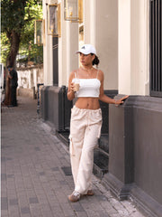 Pocket Detailed Front Tie Up Low Waist Pant