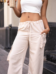 Pocket Detailed Front Tie Up Low Waist Pant