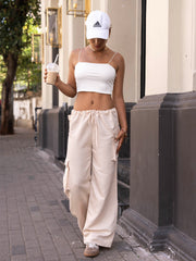 Pocket Detailed Front Tie Up Low Waist Pant