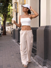 Pocket Detailed Front Tie Up Low Waist Pant