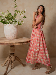 HALTER NECK DETAILED BACK SMOCKED MAXI DRESS