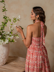 HALTER NECK DETAILED BACK SMOCKED MAXI DRESS