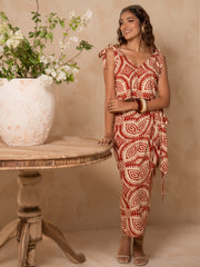 WRAPPED PRINTED MIDI SKIRT