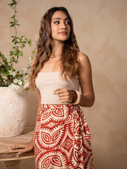 WRAPPED PRINTED MIDI SKIRT