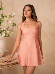 HALTER NECK DETAILED MINI DRESS