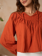 NECK TIE-UP LONG SLEEVED TOP