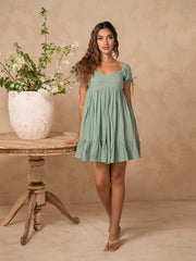 PUFF SLEEVED TIERED MINI DRESS