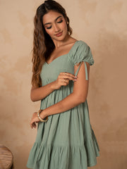 PUFF SLEEVED TIERED MINI DRESS