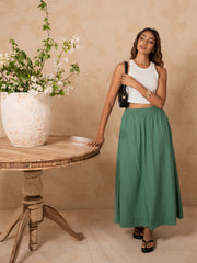 WAIST GATHERED MAXI SKIRT