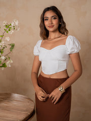 PUFF SLEEVED WHITE STRIPED CORSET TOP