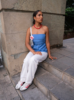 Pleated Detailed Back Tie Up Tube Top