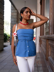 Pleated Detailed Back Tie Up Tube Top