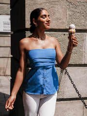 Pleated Detailed Back Tie Up Tube Top