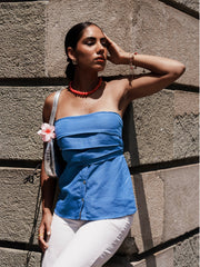 Pleated Detailed Back Tie Up Tube Top