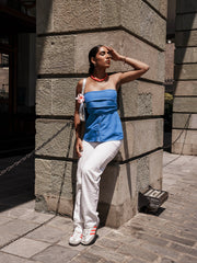 Pleated Detailed Back Tie Up Tube Top