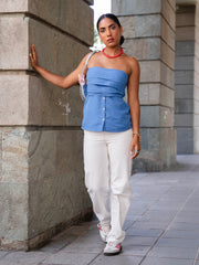 Pleated Detailed Back Tie Up Tube Top