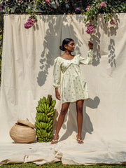 CONTRAST PIPING DETAILED LONG SLEEVED DRESS