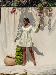 CONTRAST PIPING DETAILED LONG SLEEVED DRESS