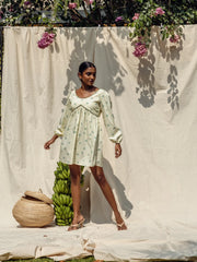 CONTRAST PIPING DETAILED LONG SLEEVED DRESS