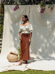 PUFF SLEEVED FRILL DETAILED CROP TOP - OFF WHITE