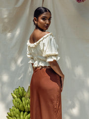 PUFF SLEEVED FRILL DETAILED CROP TOP - OFF WHITE