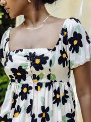 PUFF SLEEVED BUTTON DOWN MINI DRESS