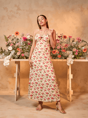 BUSTIER DETAILED NECK TIE UP MAXI DRESS