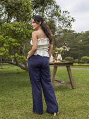 BACK POCKET DETAILED STRIPED PRINTED WIDE LEG PANT