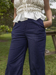 BACK POCKET DETAILED STRIPED PRINTED WIDE LEG PANT