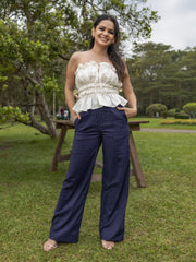 BACK POCKET DETAILED STRIPED PRINTED WIDE LEG PANT