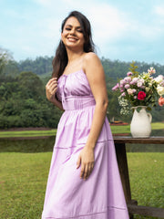 PIN TUCK DETAILED BACK TIE UP MAXI DRESS