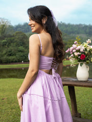 PIN TUCK DETAILED BACK TIE UP MAXI DRESS