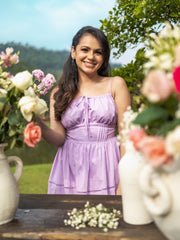 PIN TUCK DETAILED BACK TIE UP MAXI DRESS