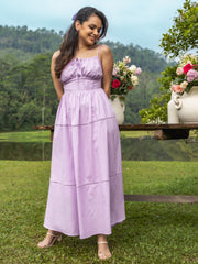 PIN TUCK DETAILED BACK TIE UP MAXI DRESS