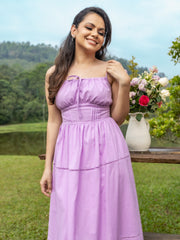 PIN TUCK DETAILED BACK TIE UP MAXI DRESS