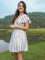 FRONT TIE UP DETAILED LOOSE FIT MINI DRESS