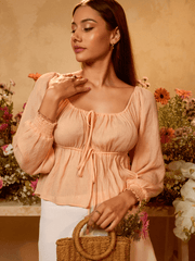 FRONT TIE UP TUNNEL DETAILED LONG SLEEVED TOP