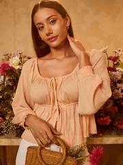 FRONT TIE UP TUNNEL DETAILED LONG SLEEVED TOP